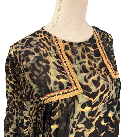 Anthropologie Blank London Joelle Leopard Peasant Blouse L large green gold - Picture 6 of 10